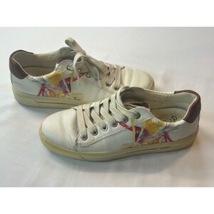 Ara Sneakers Womens 4.5 White Leather Paint Splatter High Soft Low Top 12-44534